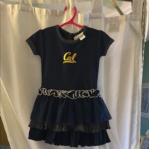 Blue and White Ruffled Tiered Dress with Short Sleeves